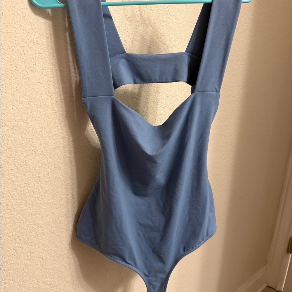 Free People Slate Blue Bodysuit with Cutout Back